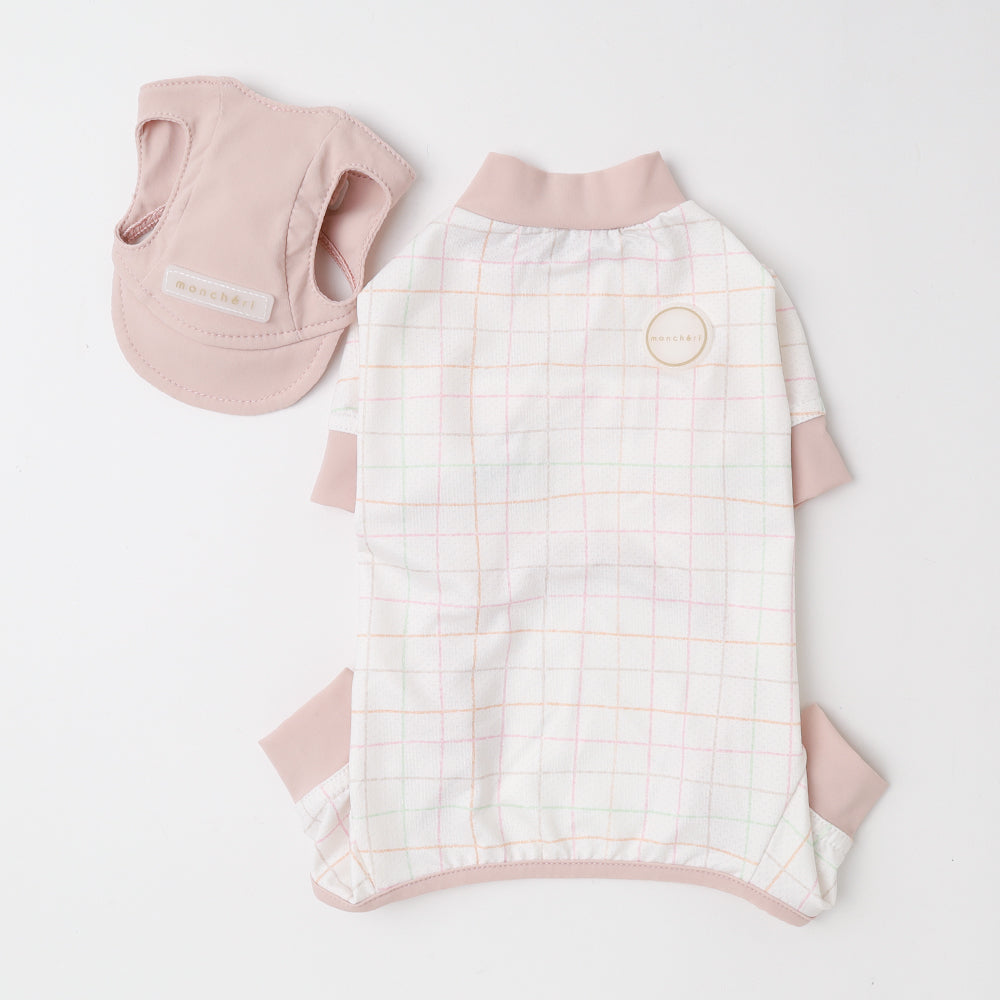 冷感防虫メッシュチェックロンパース＋キャップSET