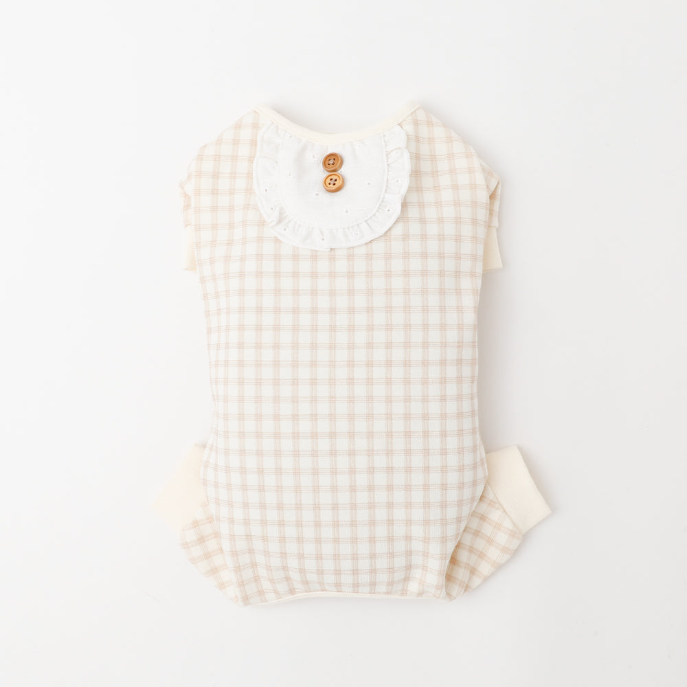 フリルレースチェックロンパース