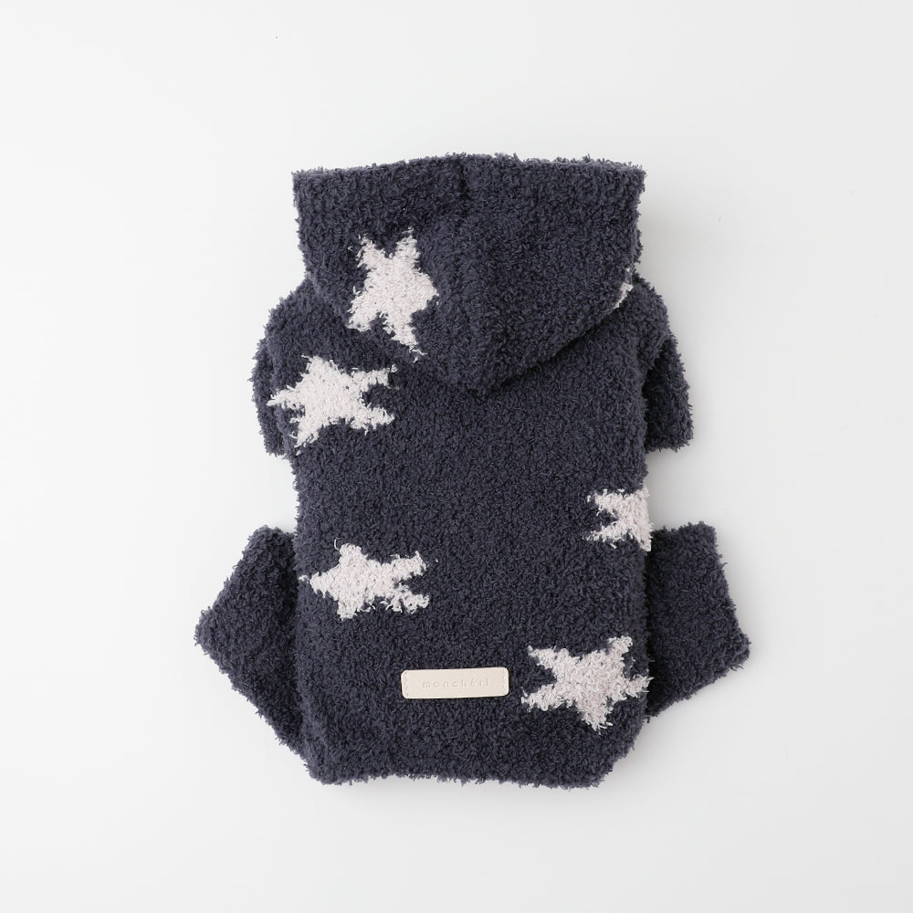 Star pattern fluffy knit rompers