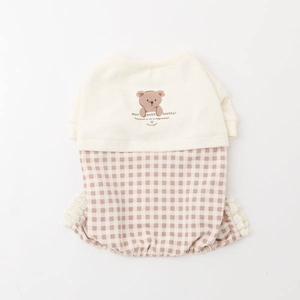 くまさんトップスチェックボトムロンパース