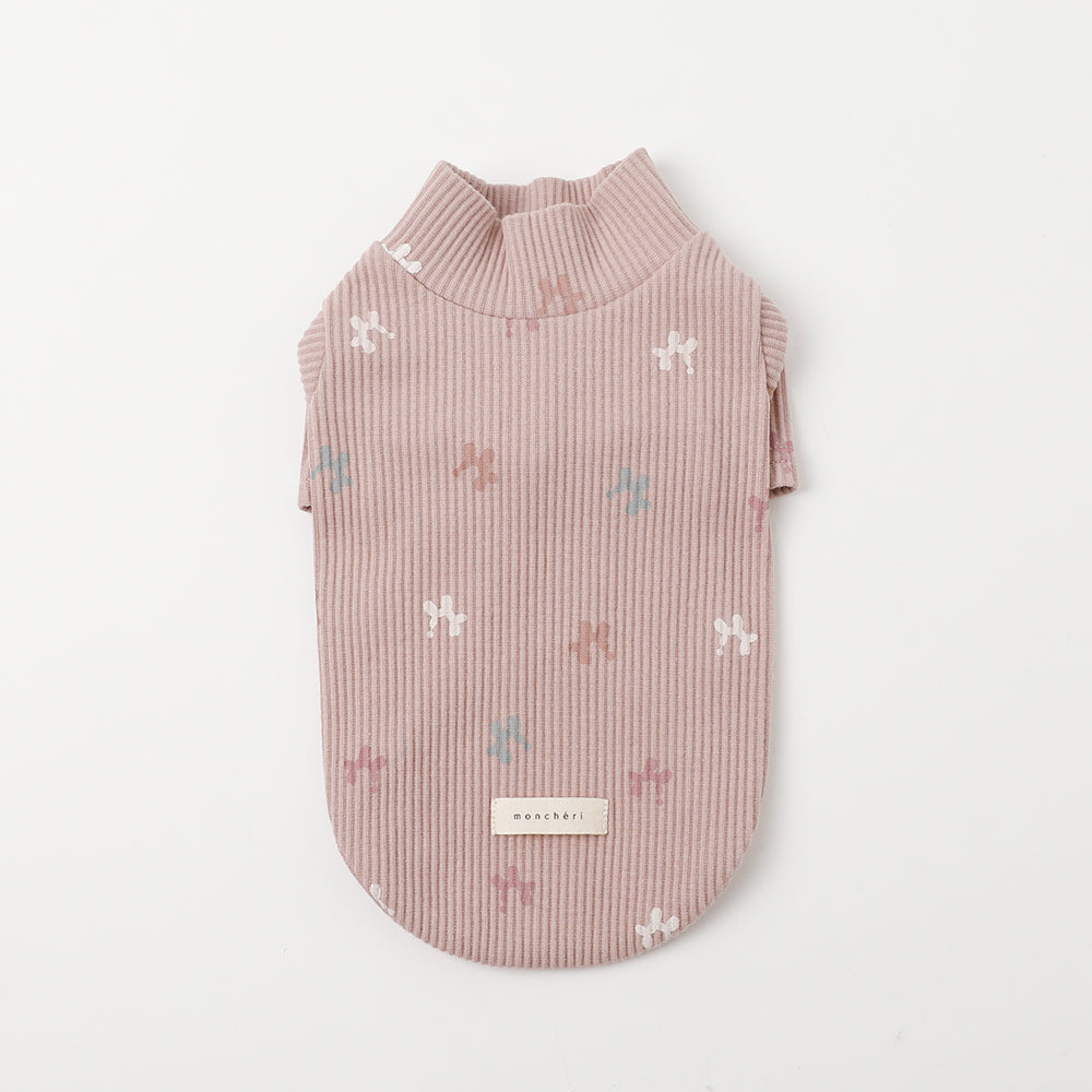 Balloon dog pattern high -neck rib tops