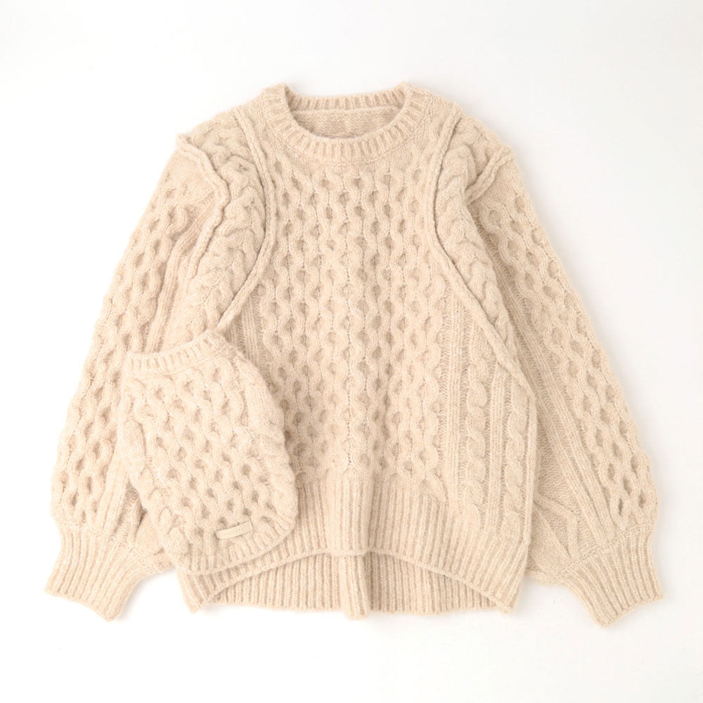 [Link Coordination SET] Cable drop shoulder knit