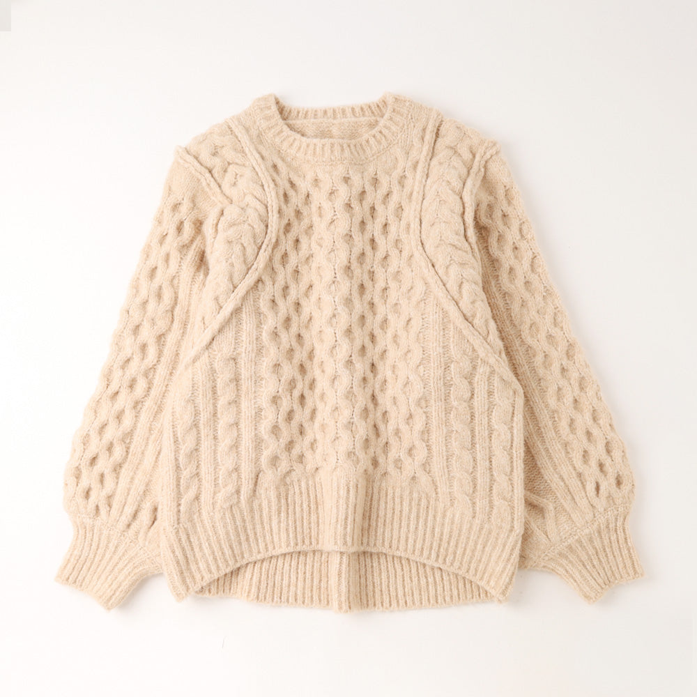 [Link Coordination SET] Cable drop shoulder knit
