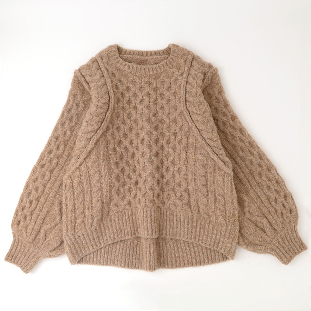 [Link Coordination SET] Cable drop shoulder knit