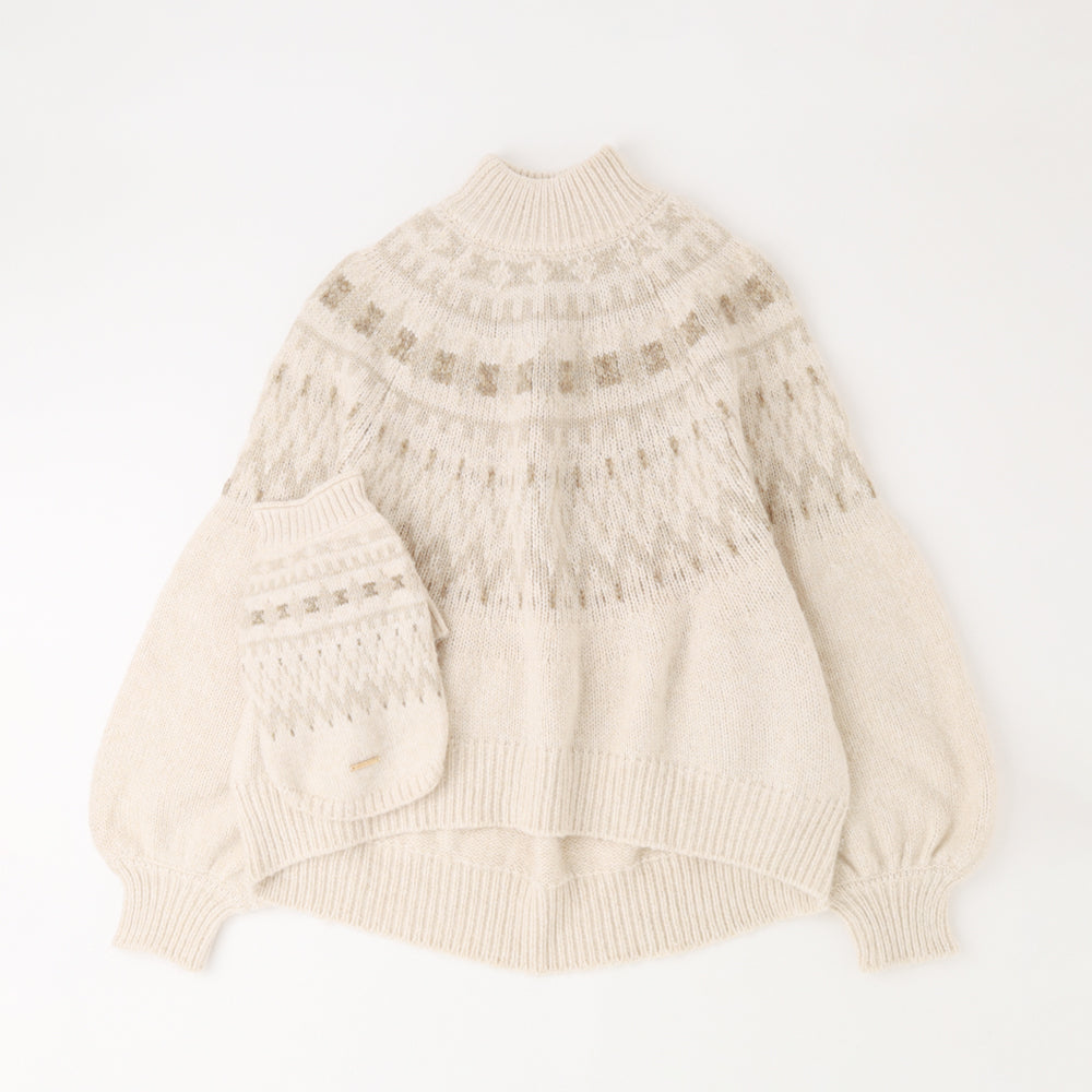 [Link Coordination SET] Nordic pattern high neck knit