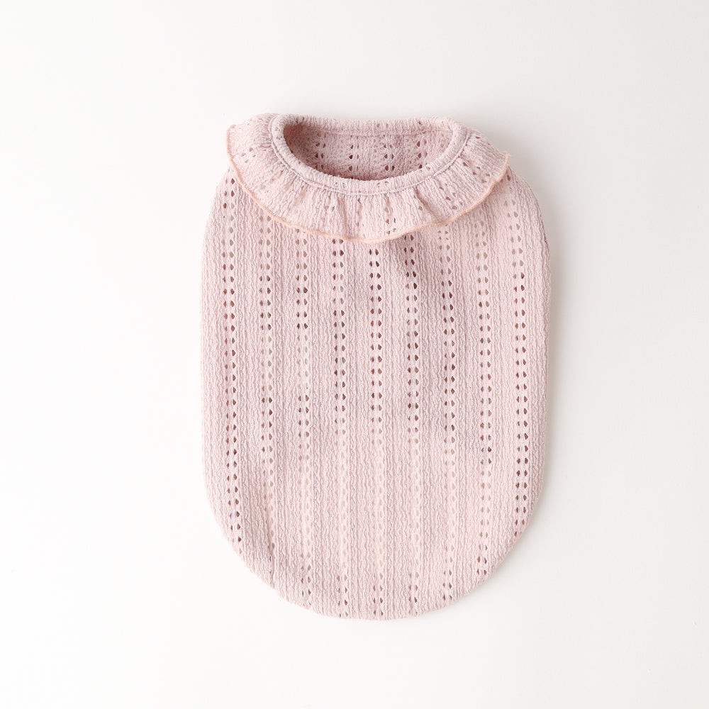 冷感リボン刺繍ワンポイントフリルノースリーブトップス