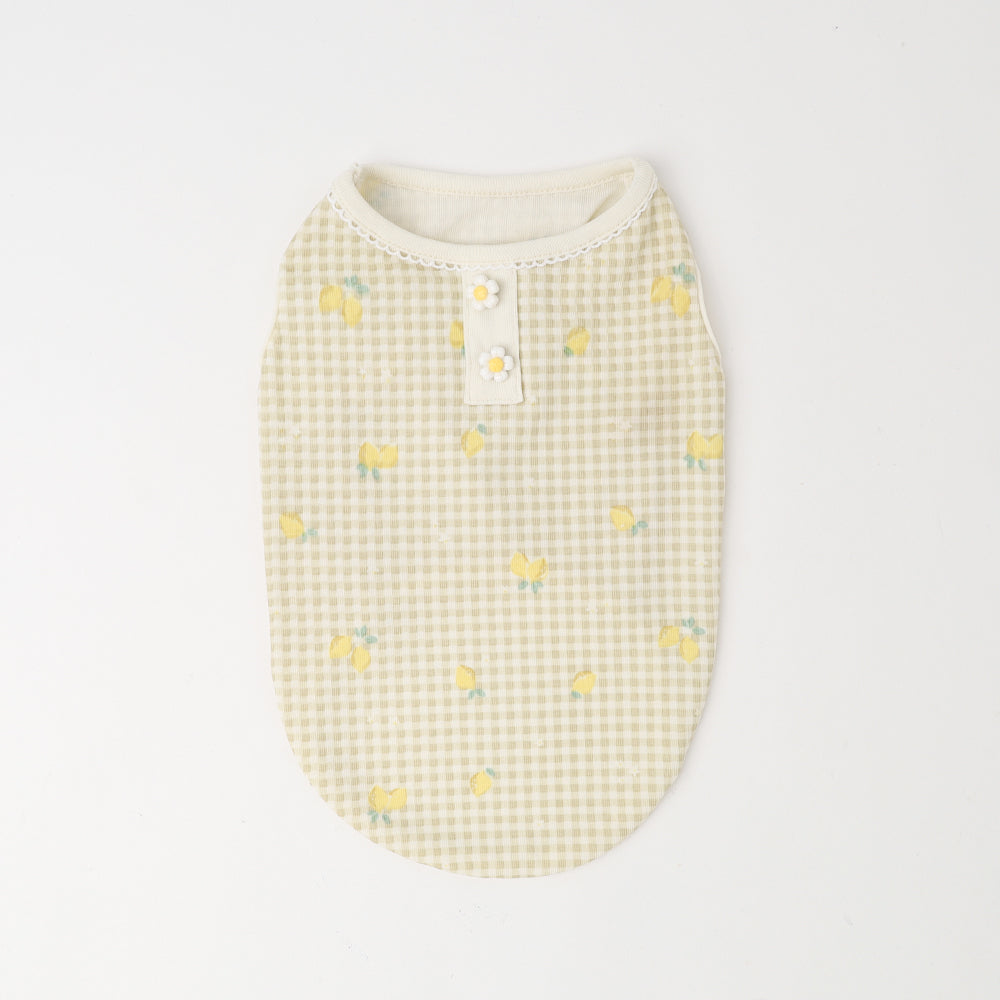 冷感レモンギンガムチェック柄ノースリーブトップス