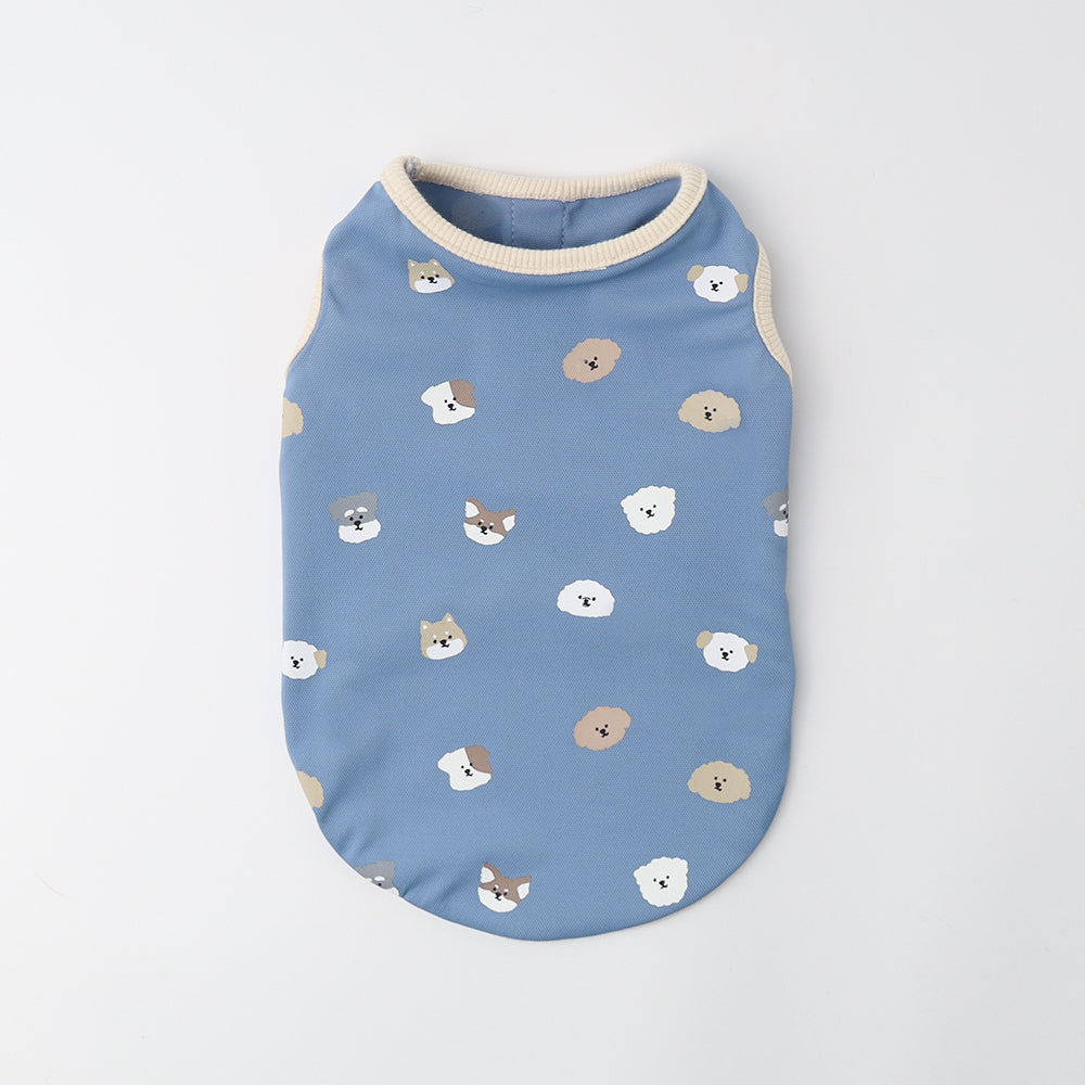 冷感いぬさん柄プリントノースリーブボタン付きトップス