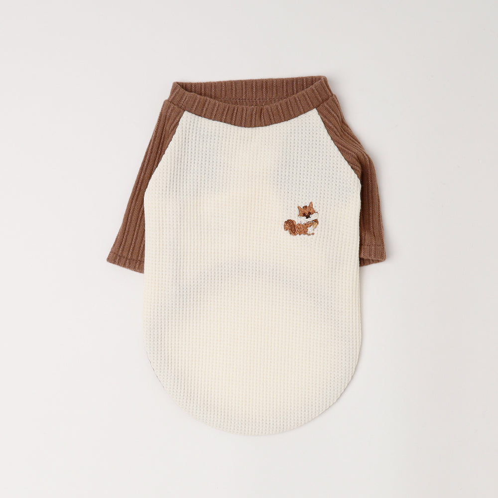 リス柄刺繍バイカラーラグランTシャツ