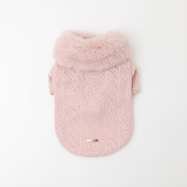 ファーカラーニットトップス