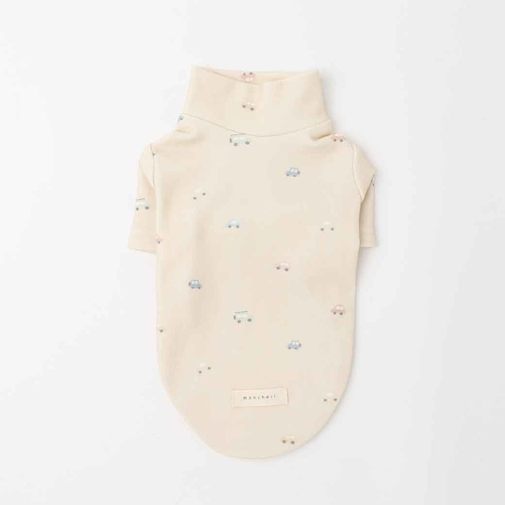 保温くるま柄ハイネックトップス