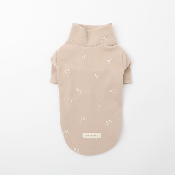 保温リボン柄ハイネックトップス