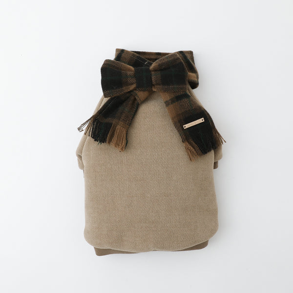 チェック柄マフラー付きプルオーバー