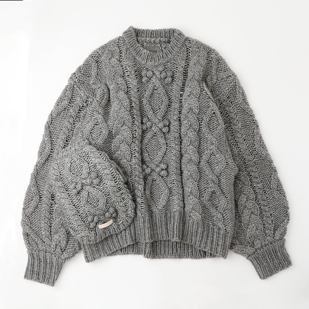 【リンクコーデSET】ケーブルポンポンドロップショルダーニット