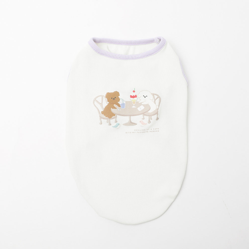 Cool Insect Repellent Dog Cafe Time Print Sleeveless Top [Compatible with ice packs]