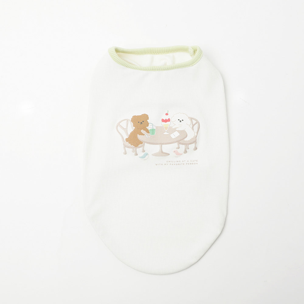 Cool Insect Repellent Dog Cafe Time Print Sleeveless Top [Compatible with ice packs]