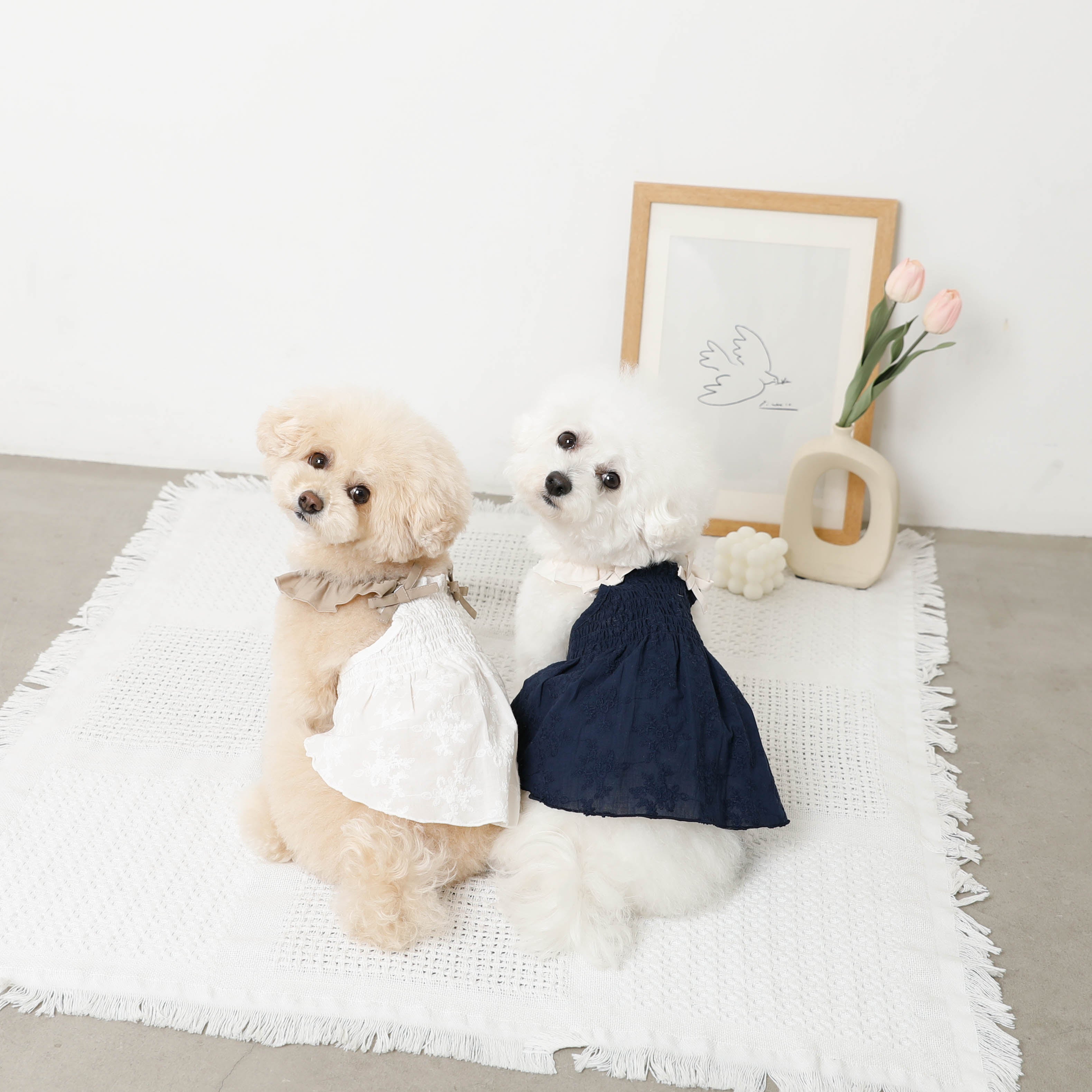 冷感リボンギャザー刺繍ワンピ