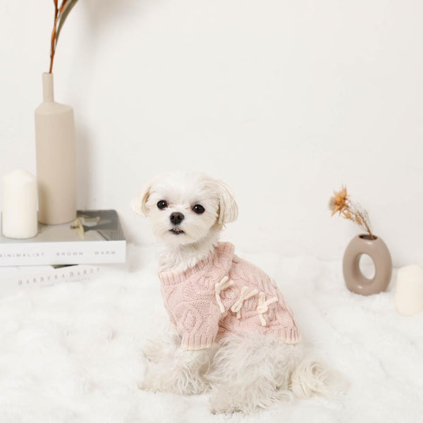 リボンモチーフバイカラーニットカーディガン