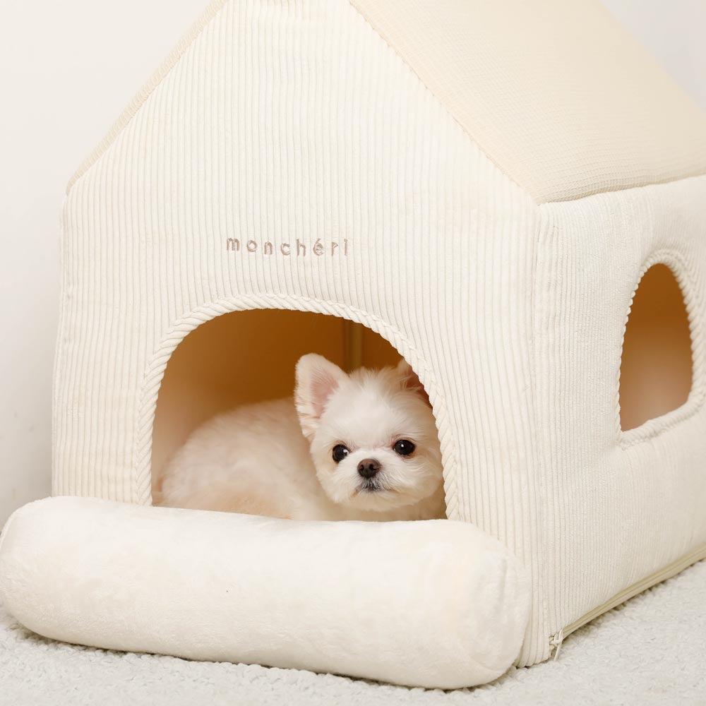 Corduroy pet house with natural small window