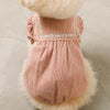 Corduroy Flower Pattern Pico Lace puff Sleeve dress