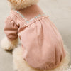 Corduroy Flower Pattern Pico Lace puff Sleeve dress