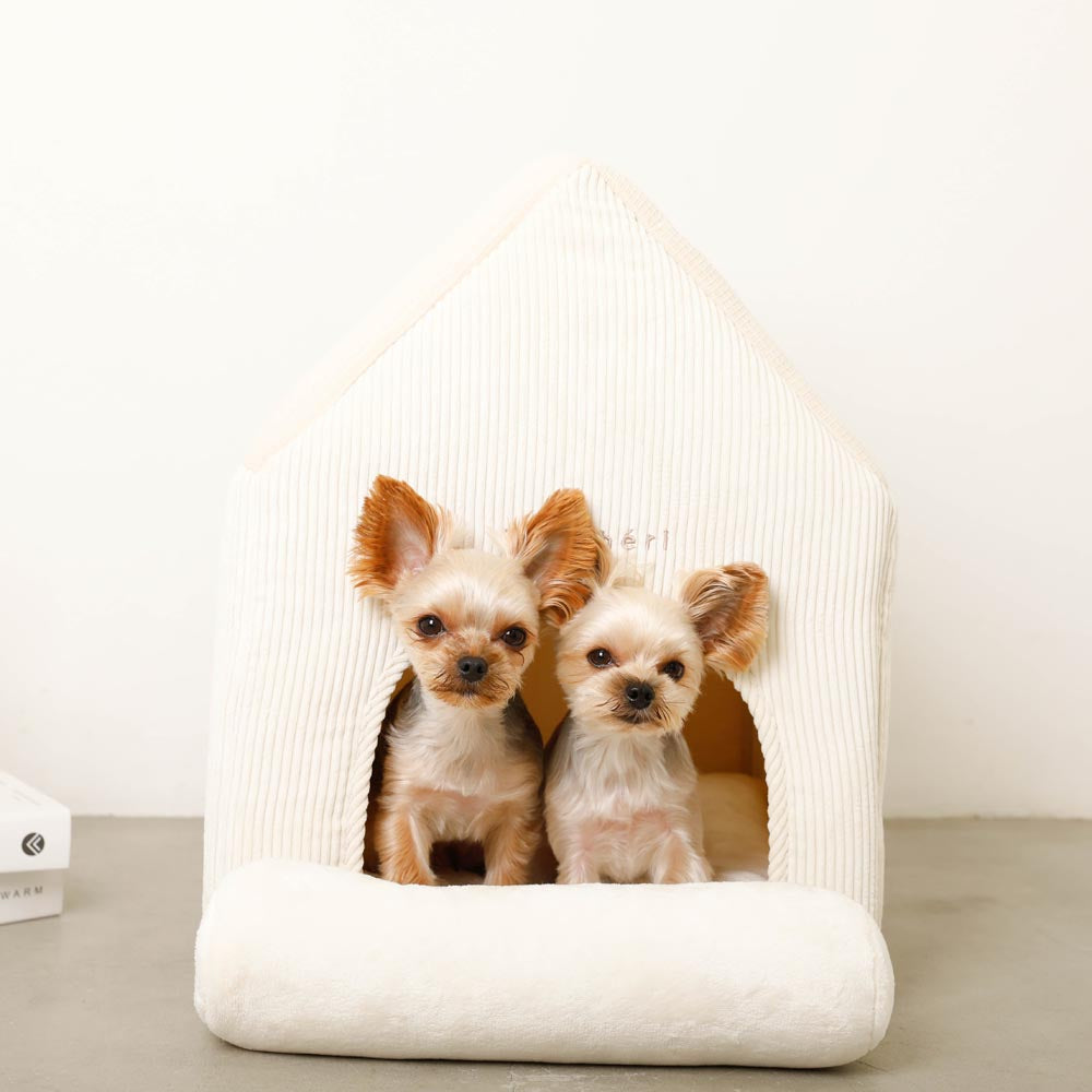 Corduroy pet house with natural small window