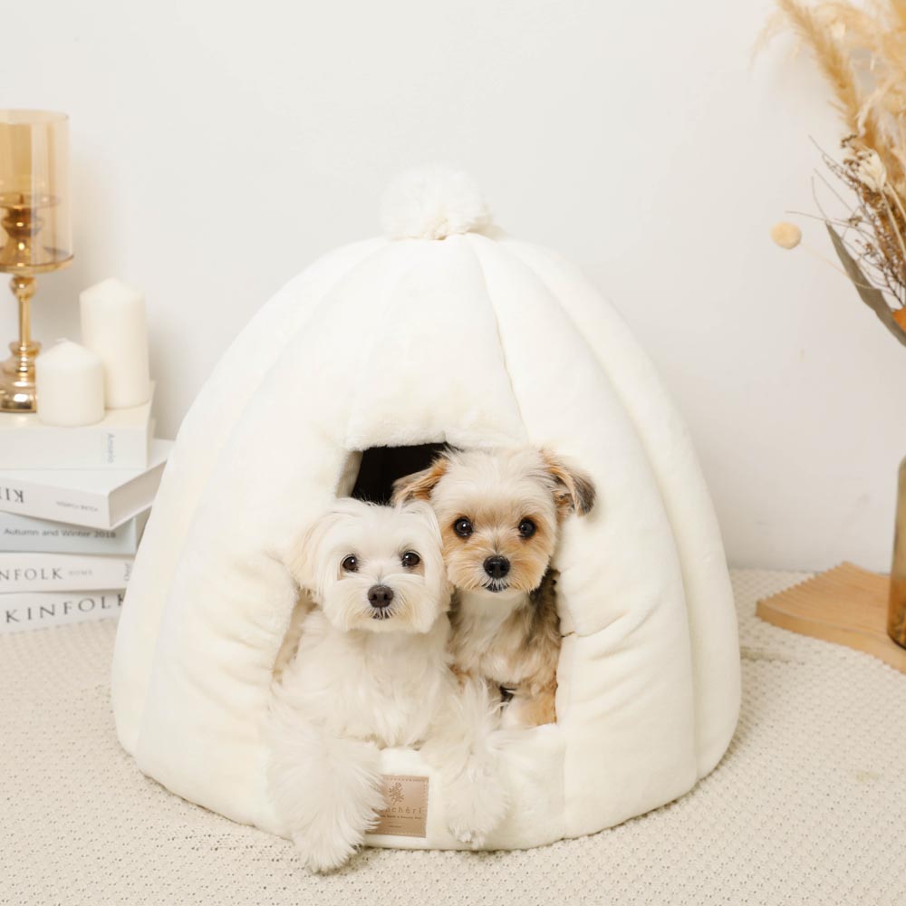 Fur dome type semi-closed fur pet house with cushion