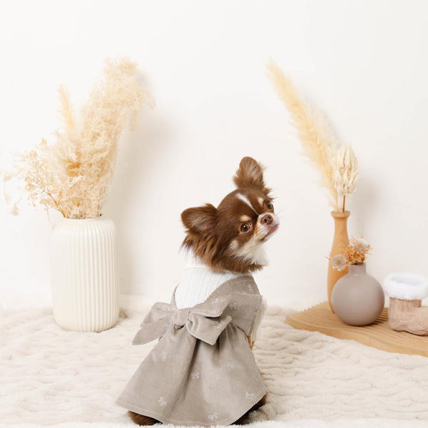 バックリボンハイネックリボン柄ワンピース