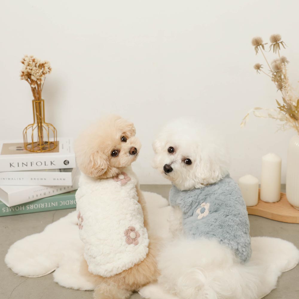 Flower motif fur vest