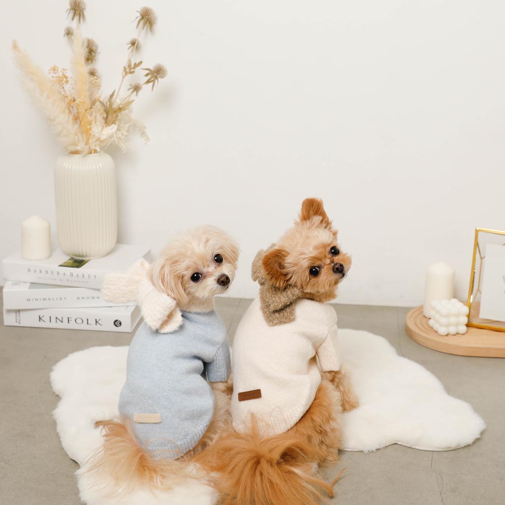Knit tops with ribbon scarf
