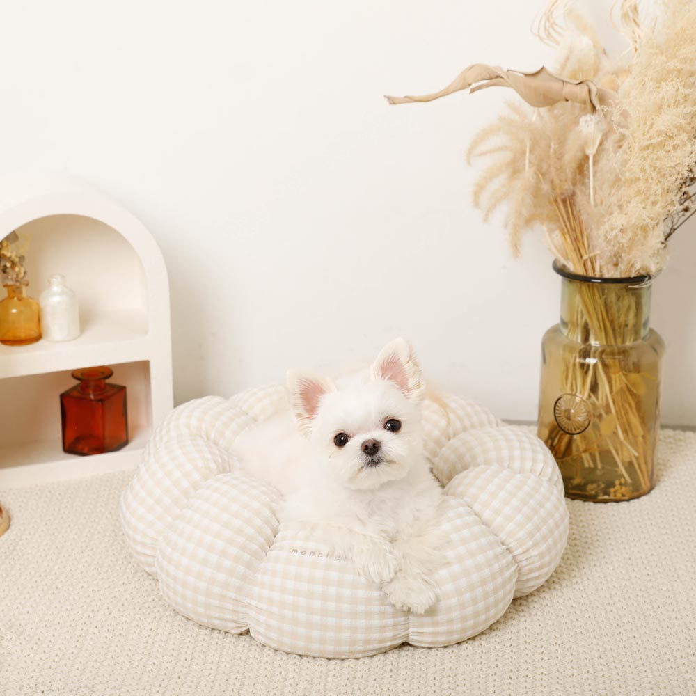 gingham check donut cushion bed