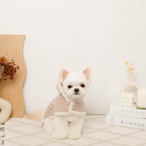 Shearling style hooded boa cape