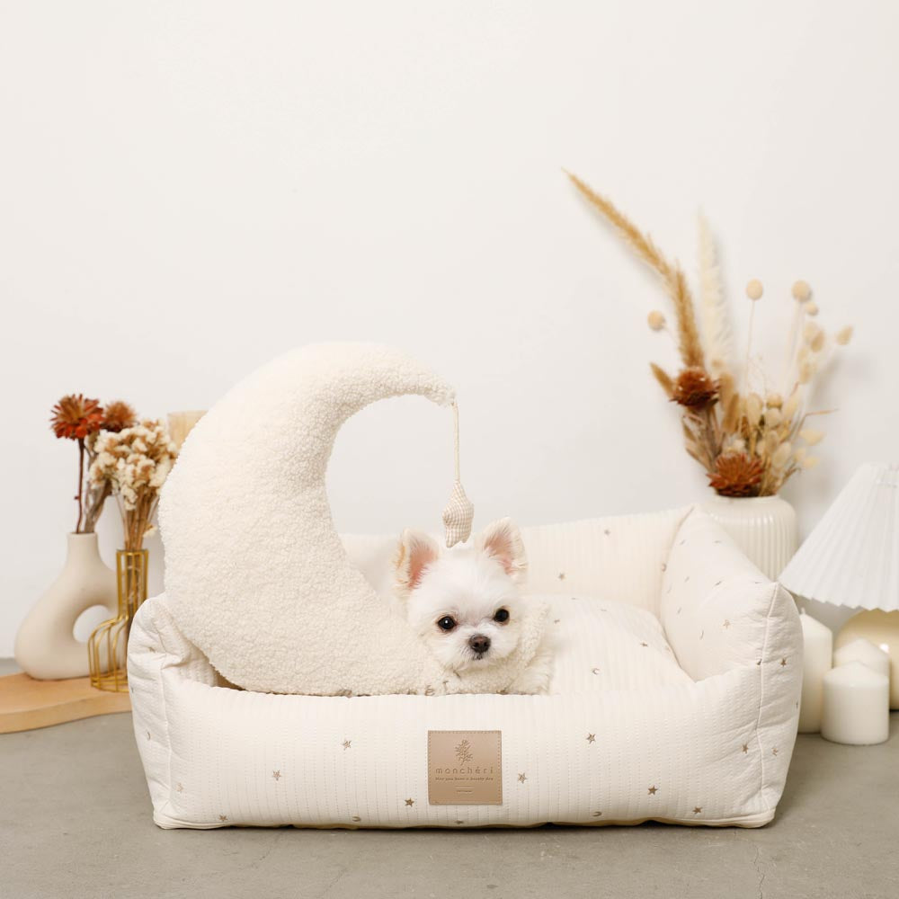 撥水お星さまとお月さま柄刺繍キルティングクッションベッド