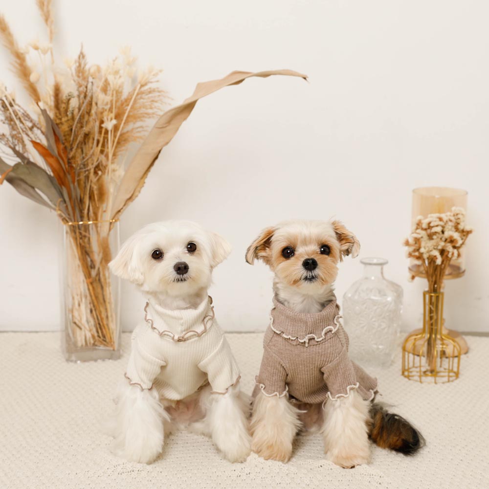 ハイブランドまとめ　犬の刺繍付きワンピース 90cm ティアードフリルリブメローワンピース