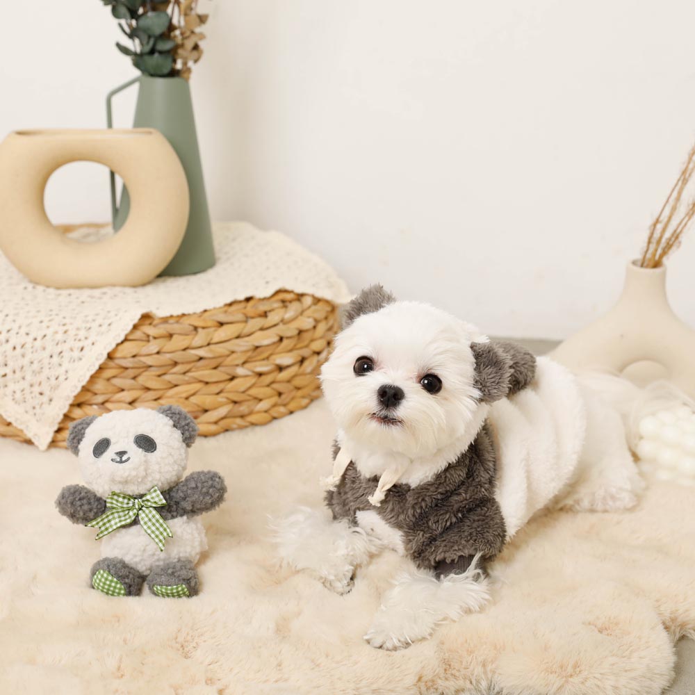Panda gingham check ribbon stuffed toy