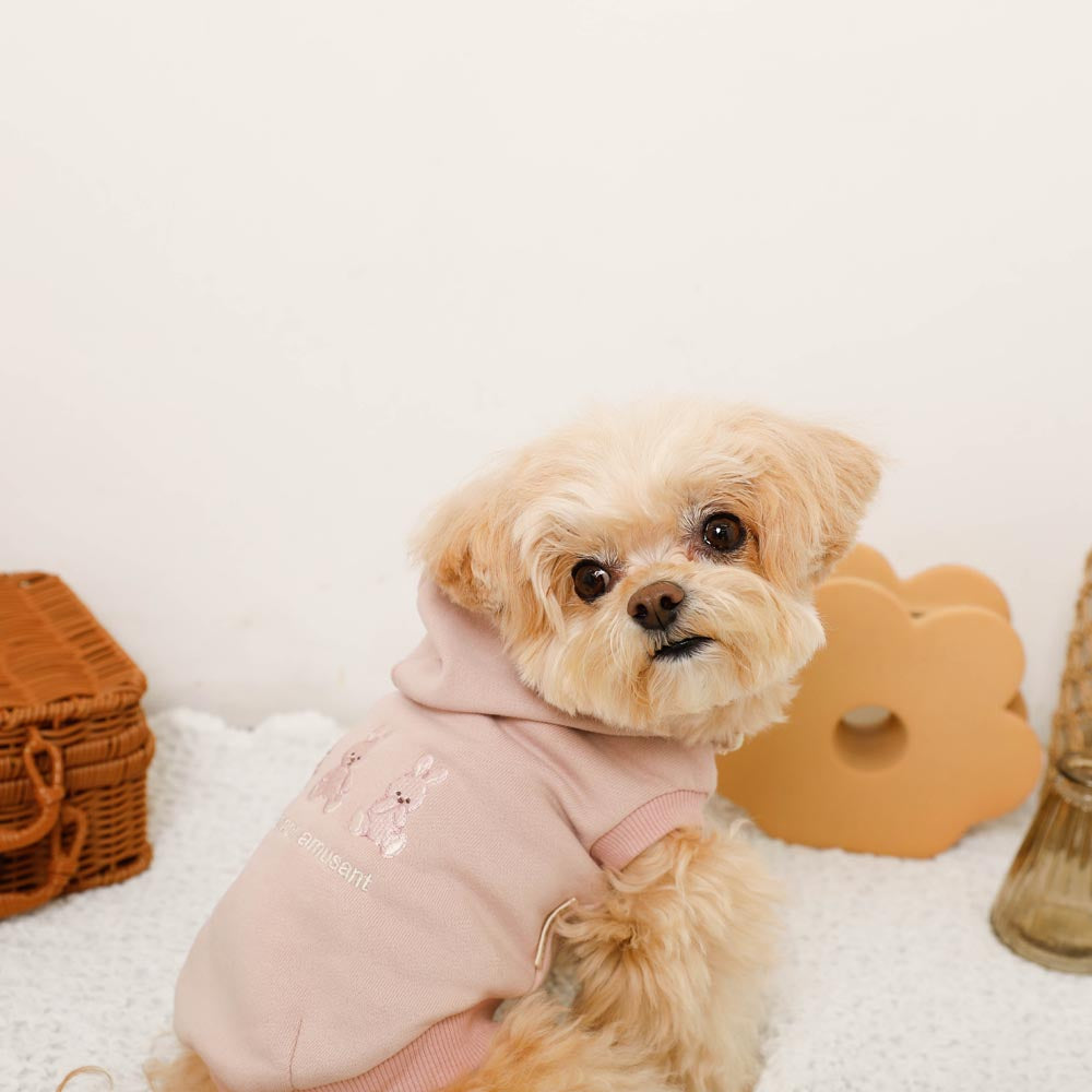 Rabbit embroidery sleeveless hoodie