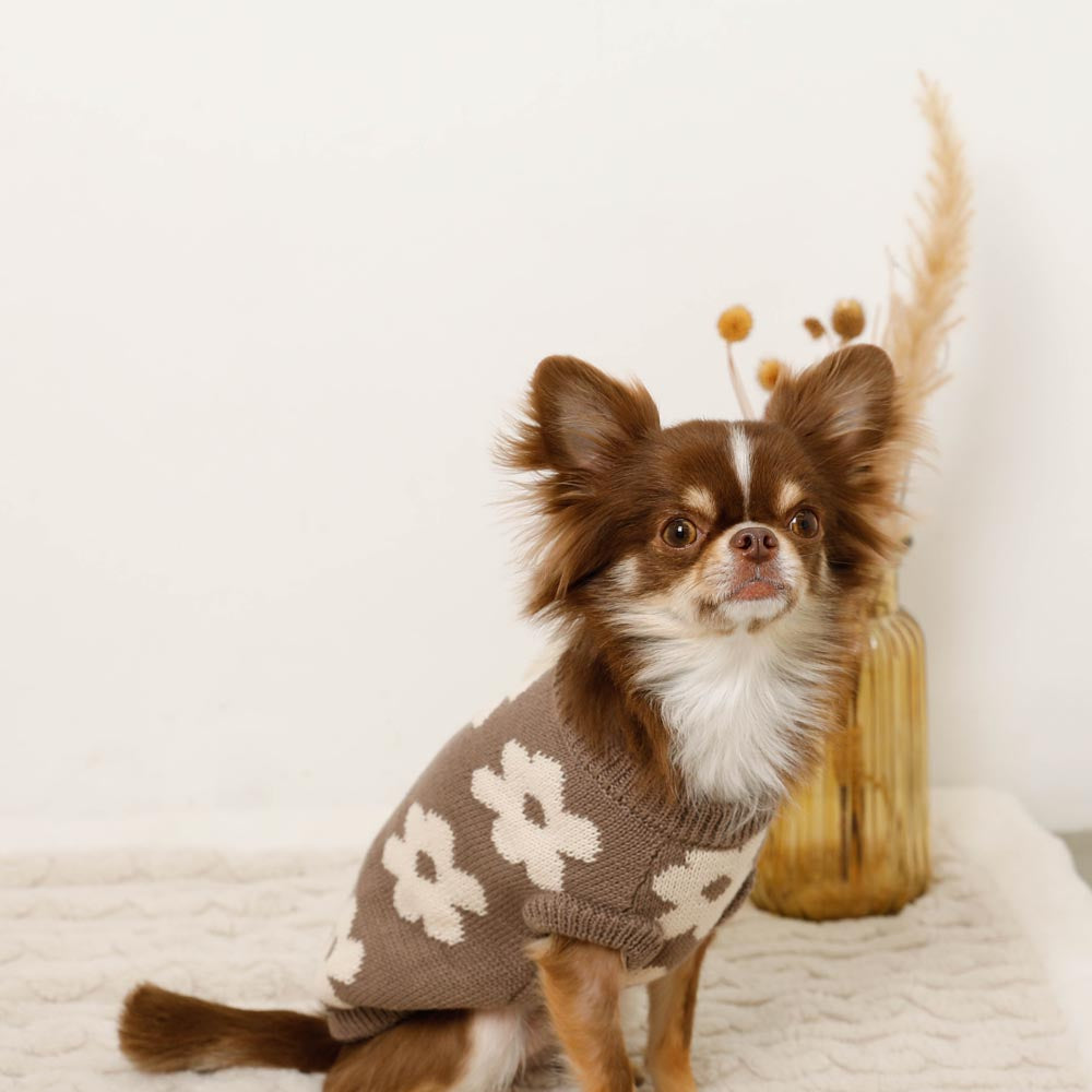 ムチャチャ　犬　花柄　ベスト サスティナブルフラワーニットベスト
