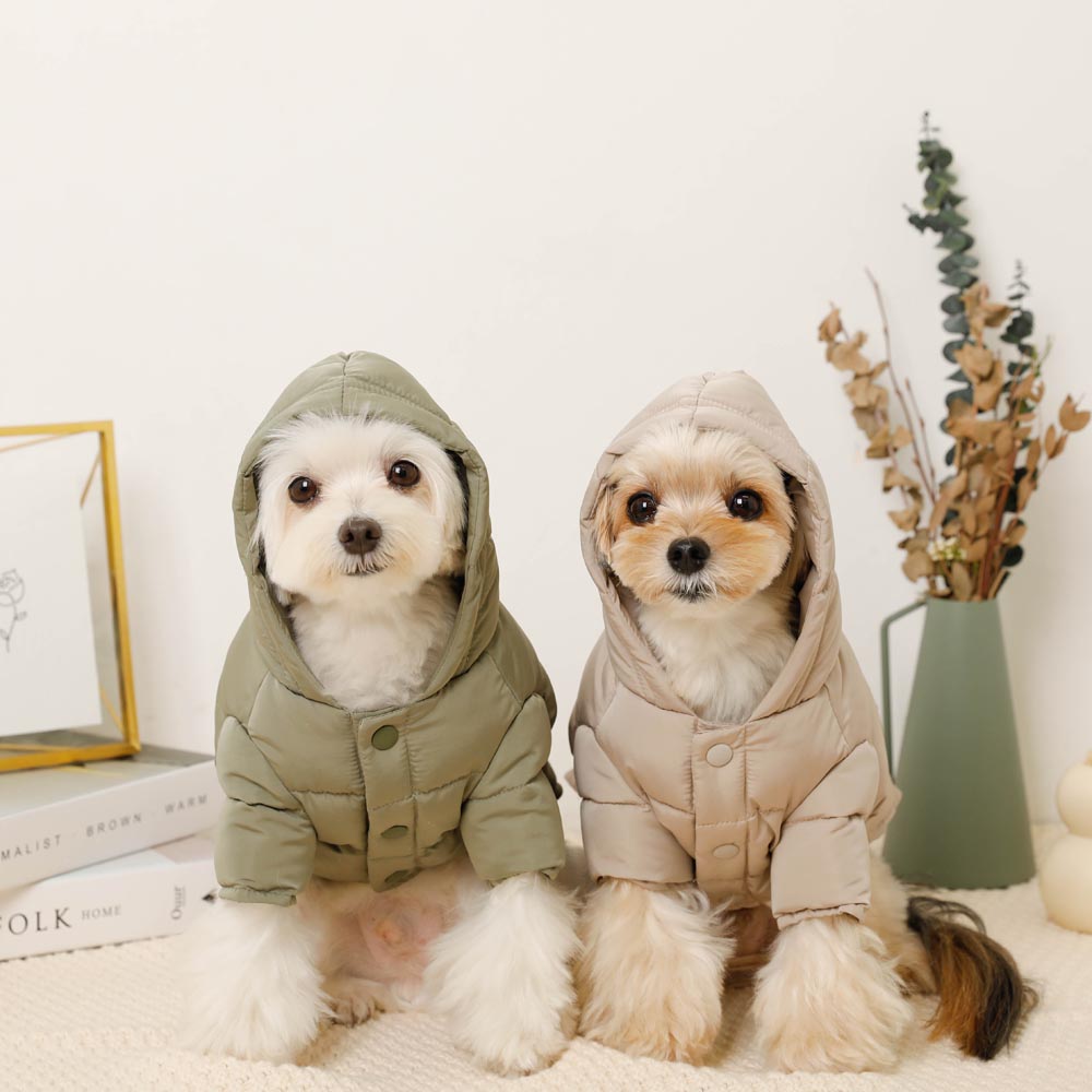 モンシェリ 犬用ダウンジャケット ベージュ フード付き L ポケット付きフードダウンジャケット