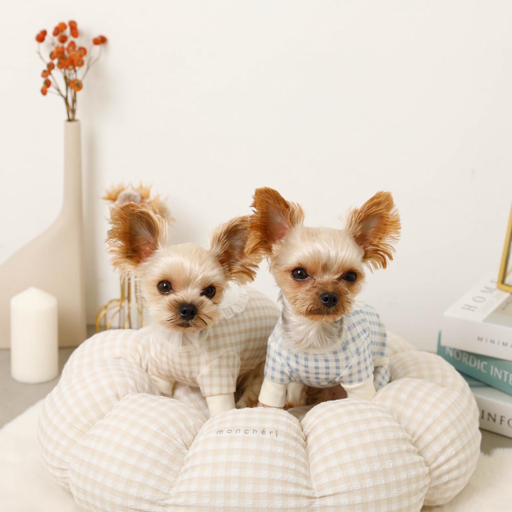 gingham check donut cushion bed