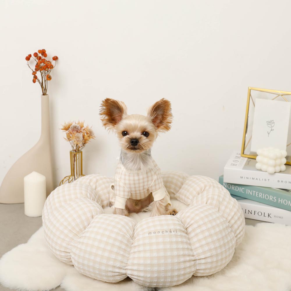 gingham check donut cushion bed