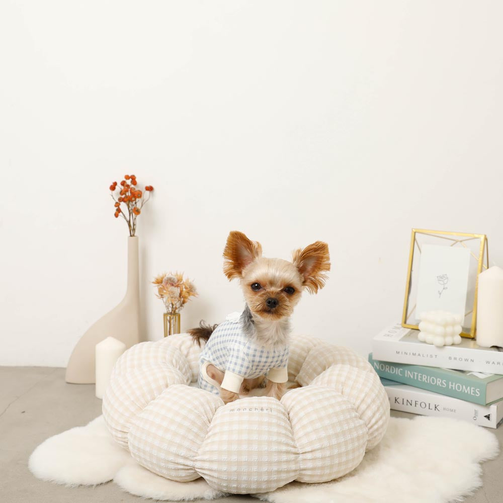 gingham check donut cushion bed