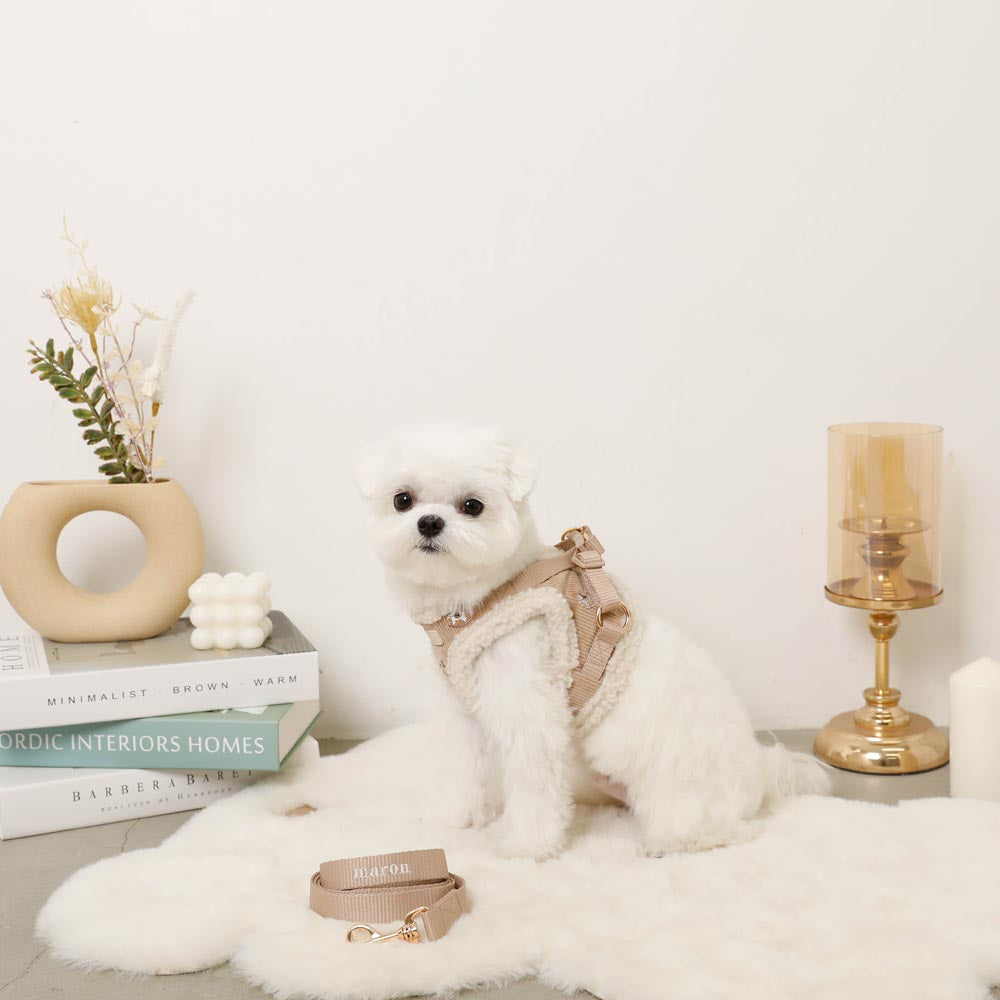 木馬刺繍入りコーデュロイボアハーネス+リードSET【名入れ刺繍対応】