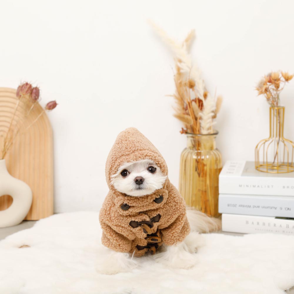 モンシェリ　ダッフルコート　犬服　ベージュSサイズ ダッフルボアフーディーコート