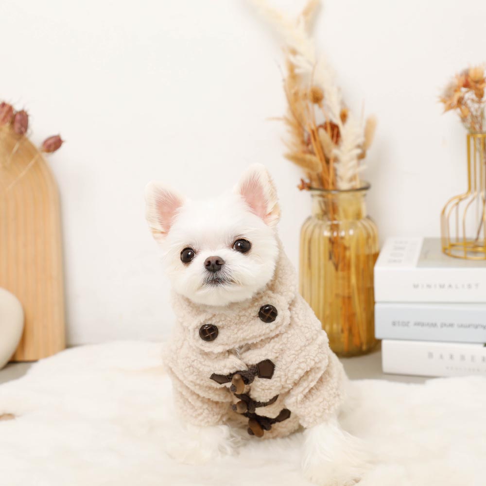モンシェリ　ダッフルコート　犬服　ベージュMサイズ ダッフルボアフーディーコート