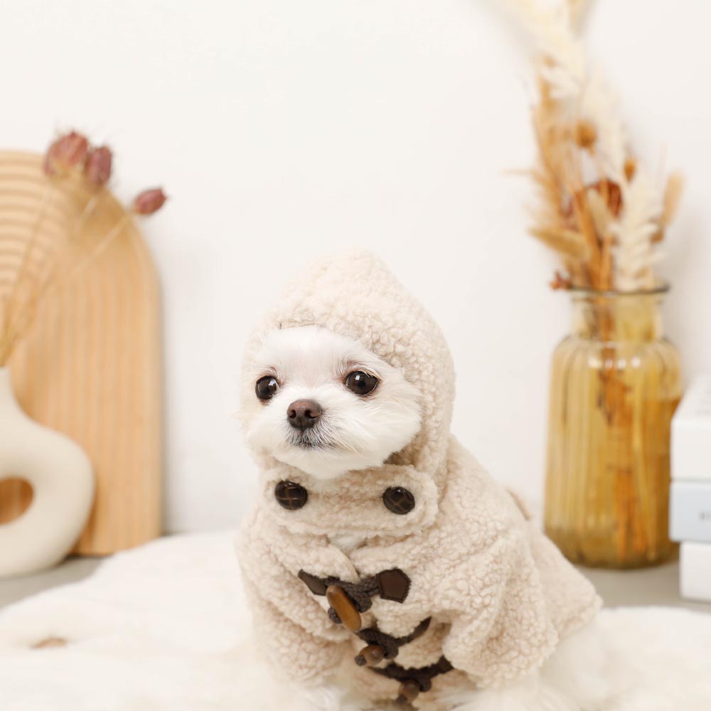 アトリエgg ハウンドトゥースパターン犬服　マフラー付き ダッフルボアフーディーコート