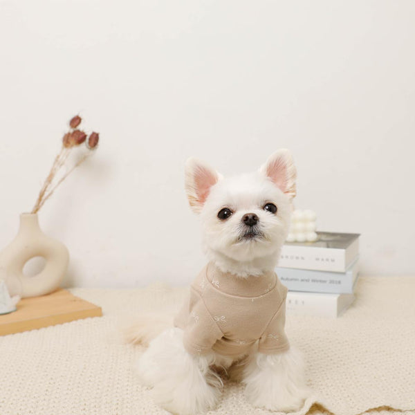 保温リボン柄ハイネックトップス