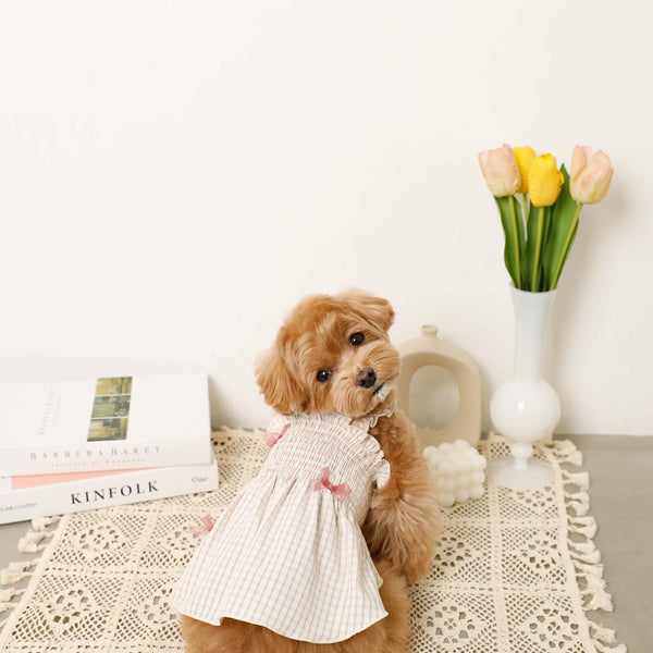 冷感チェックギャザーリボンワンピース