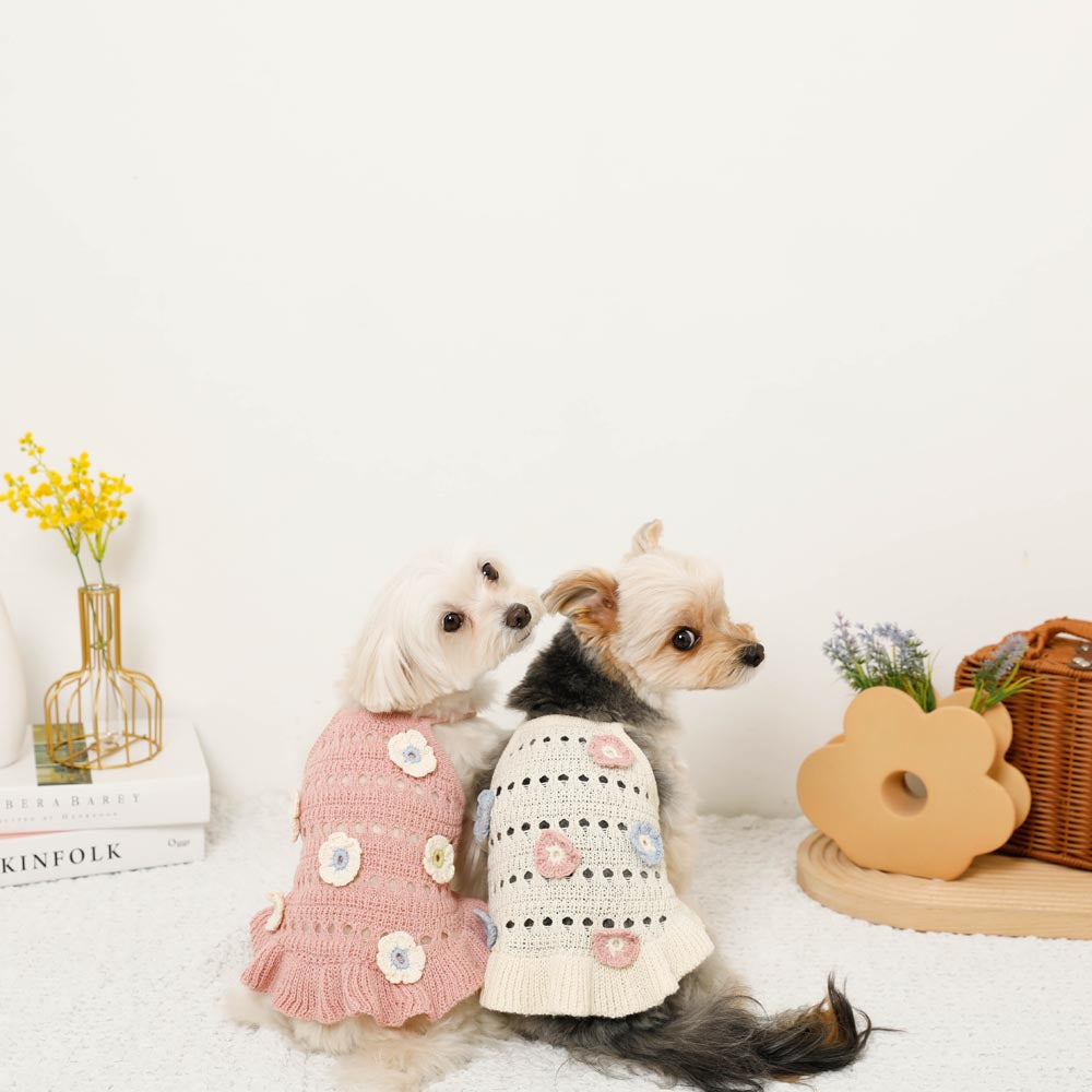 Flower motif summer knit dress