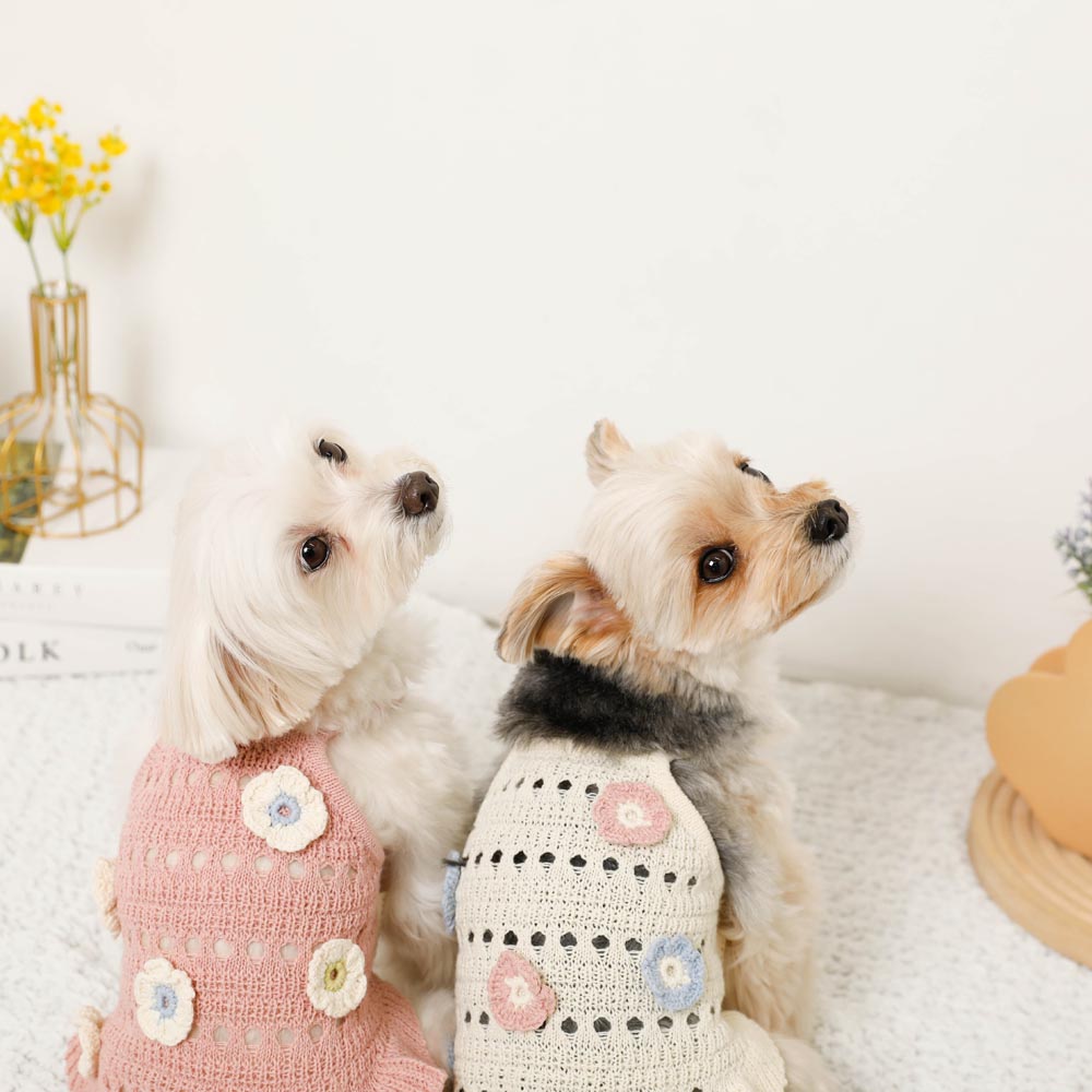 Flower motif summer knit dress