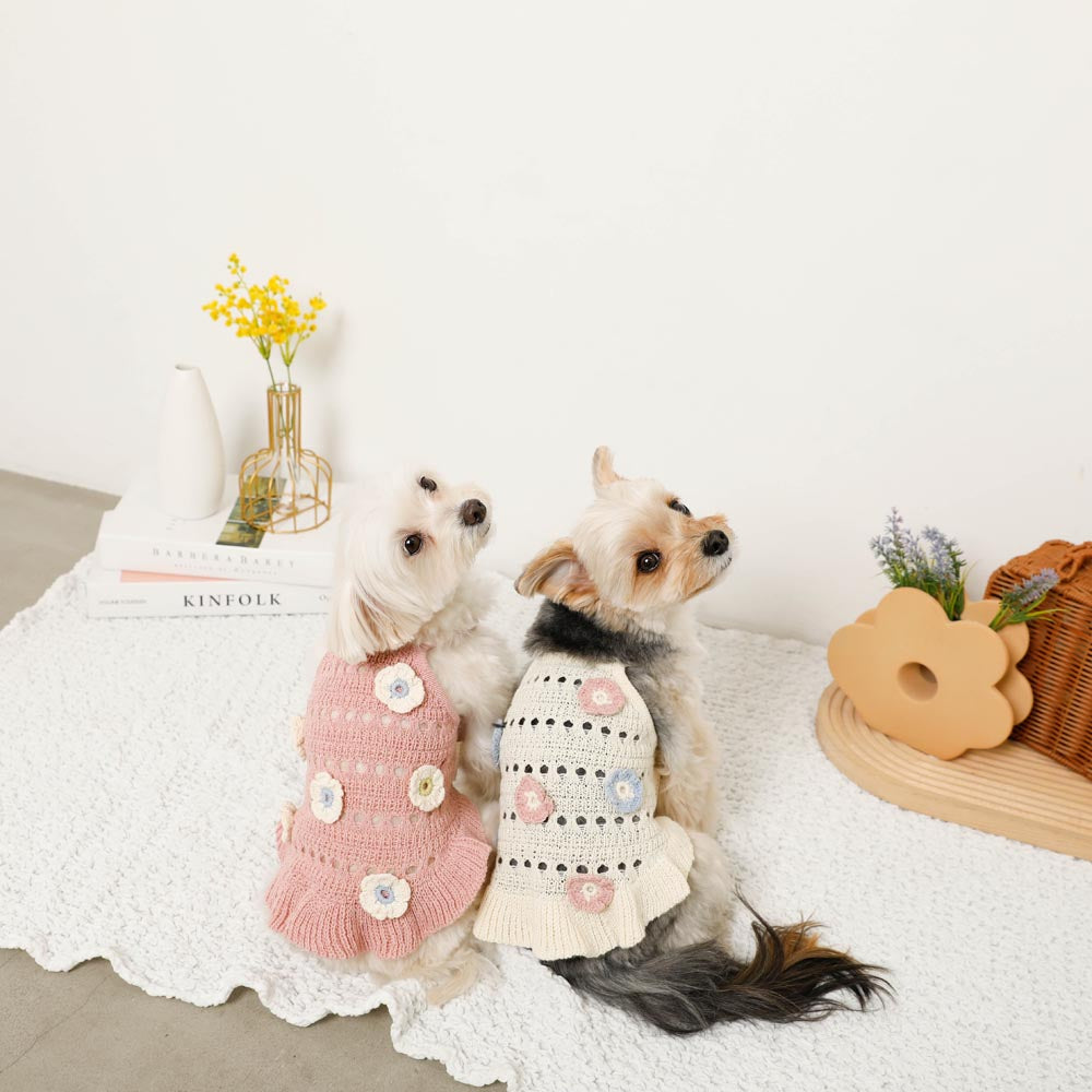 Flower motif summer knit dress